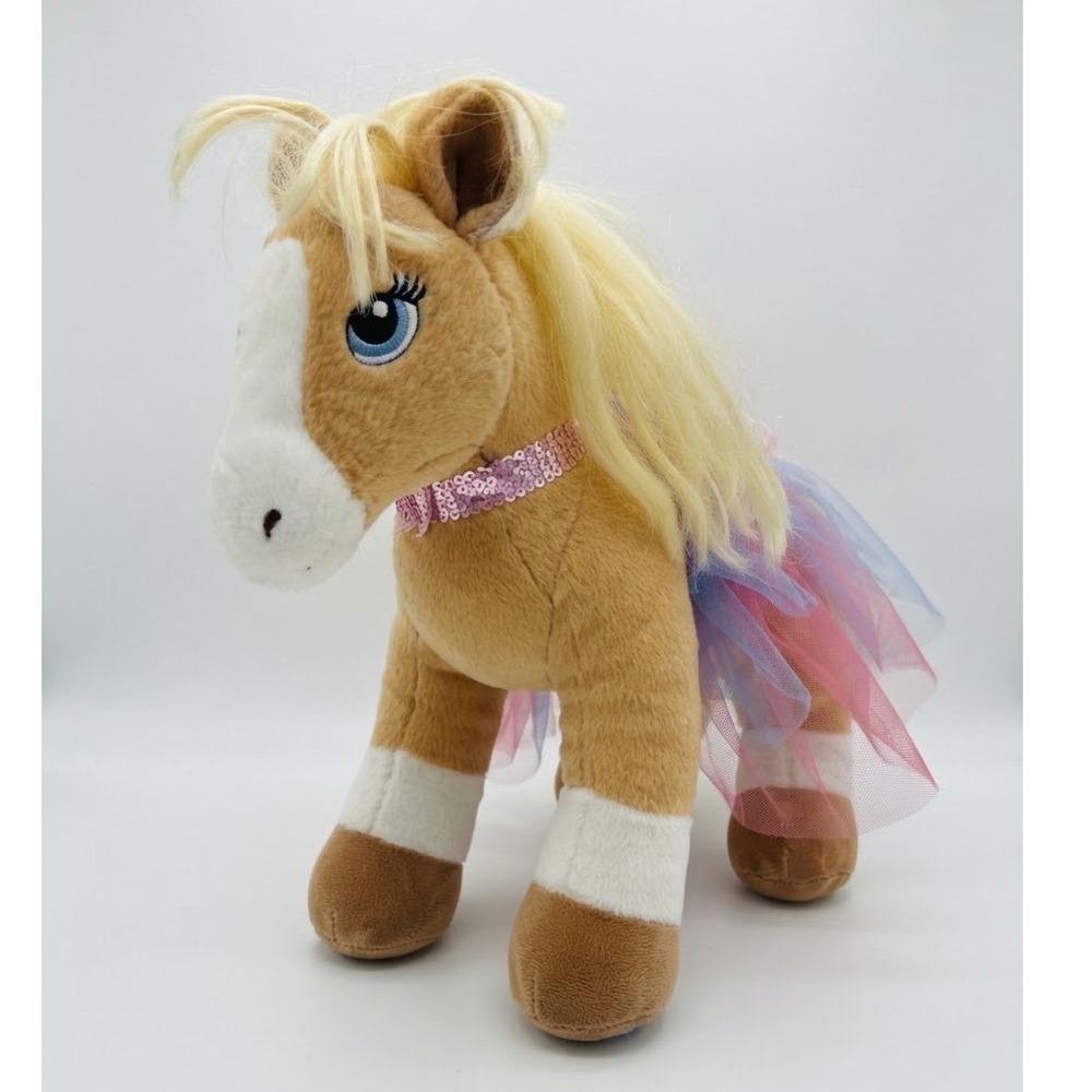Build-A-Bear Workshop Palomino Pony Plush Pink Sequin Collar Tutu Horses Hearts